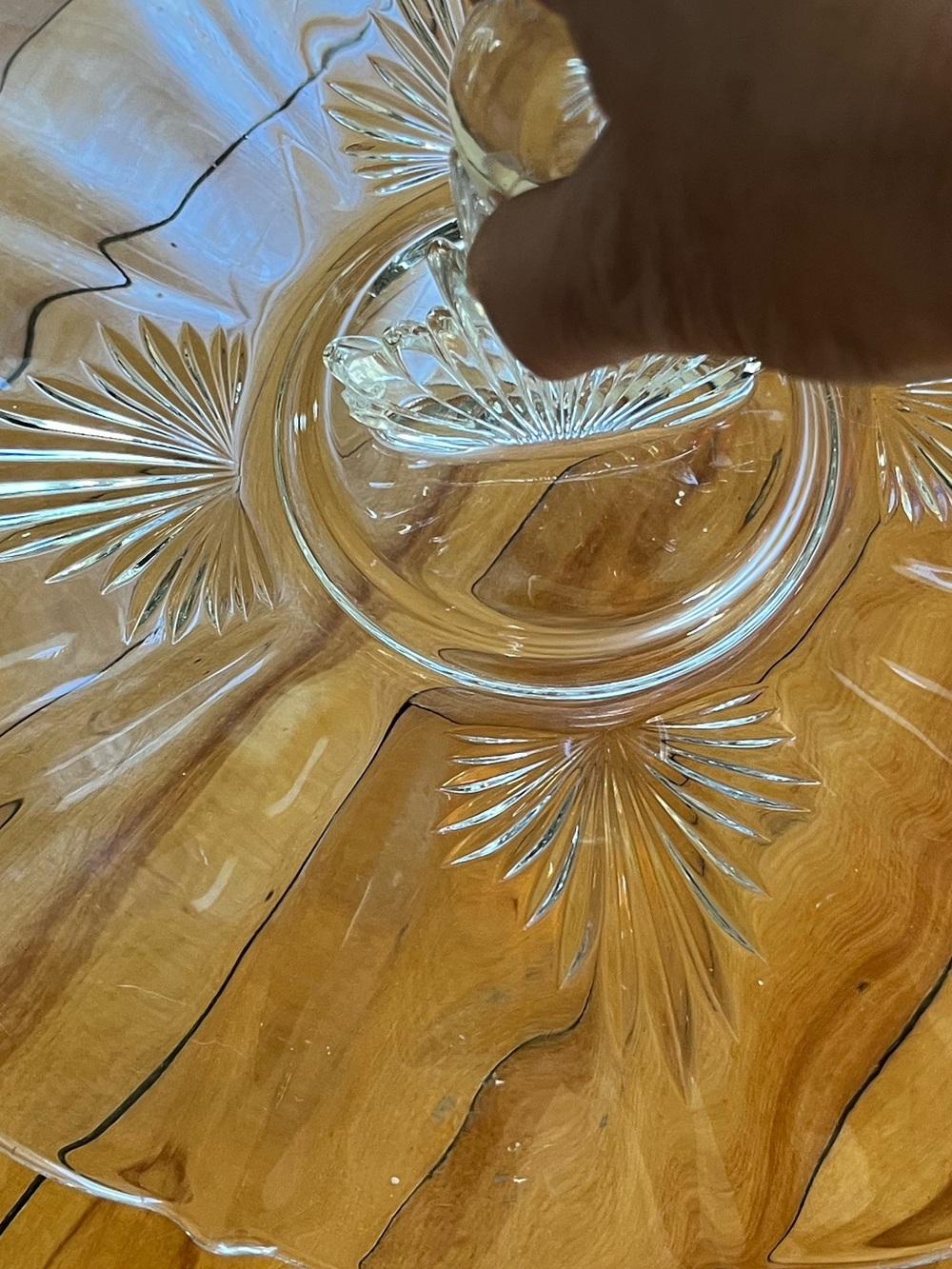 Vintage Fostoria Glass Art Deco FLAME Pattern Handled Lunch Tray Platter - Picture 12 of 14